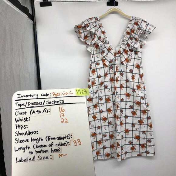 Zara white floral Blogger favourite plaid ruffle collar sleeveless midi dress M - Picture 15 of 16